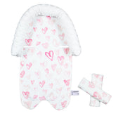 HPIENOYA baby head support in pink love provides gentle neck stability on rides.