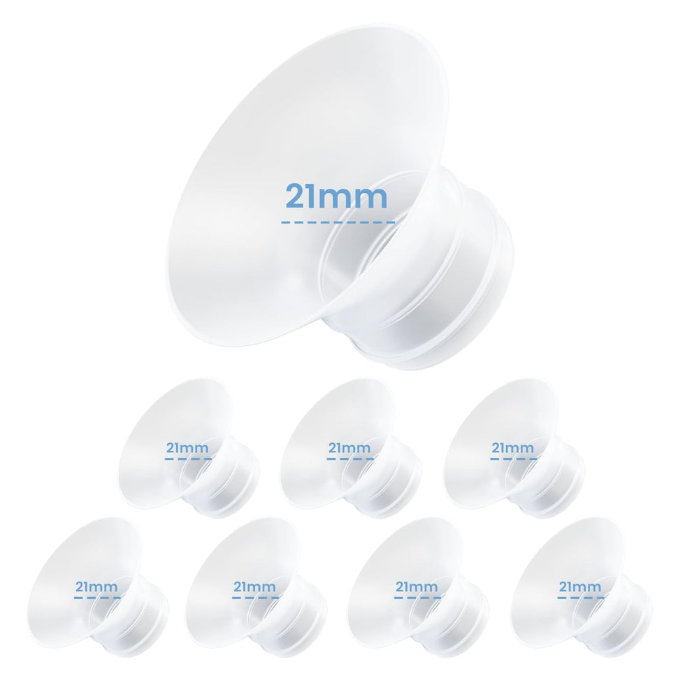 Hranio 21mm flange insert close-up; BPA-free silicone for safe milk contact.