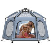 Hrebr Baby Playpen canopy setup for quick shade outdoors.