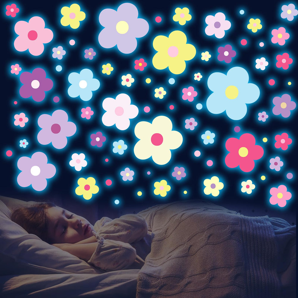 HSDSH Glow-Dark Flowers Wall Decal Set 1 glows softly for night-time comfort