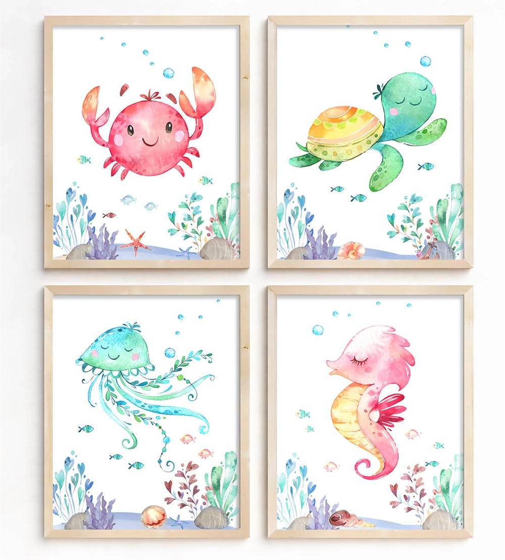 HUACANVASART watercolor sea turtle print adds calming ocean vibes to kids' rooms.