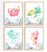 HUACANVASART watercolor sea turtle print adds calming ocean vibes to kids' rooms.