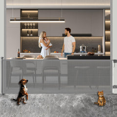 Huafly 98-inch retractable gate extended width for wide doorways and play areas.