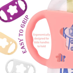 HUAKENER baby bottle handles in purple with ergonomic grip for coordinated feeding practice.