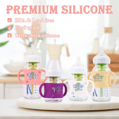 HUAKENER baby bottle handles in yellow with ergonomic grip for confident grasping.