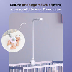 Hubble Connected SkyVision crib mount setup delivering the ideal angled view above baby's crib