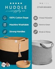 Huddle Supply Co XXXXL basket close-up shows dense cotton rope construction and sturdy handles for daily use.