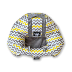 Hugaboo Original Infant Sitting Chair Yellow Chevron side view shows compact portable design for home or travel
