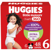 Huggies Little Movers HuggFit 360° waistband secures fit during active play.