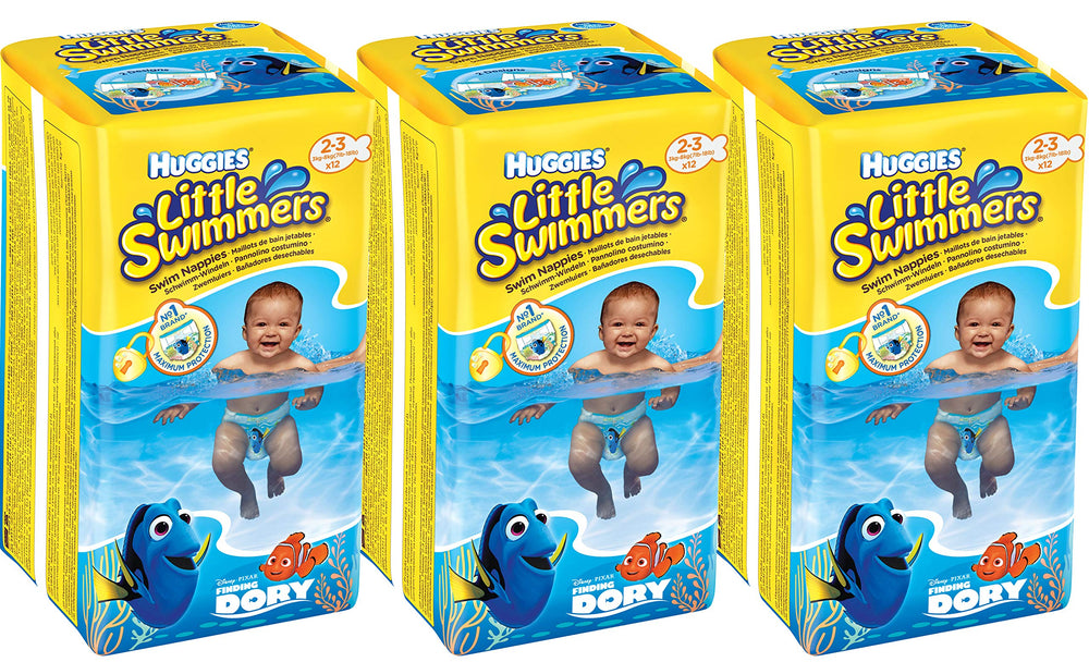 Huggies Little Swimmers X-Small pack of 3x12 swim pants with no swelling for water fun.