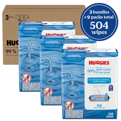 Huggies Pure Water Baby Wipes nine flip-top packs shown for quick, on-the-go cleaning