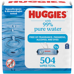 Huggies Pure Water Baby Wipes unscented packaging close-up for one-handed use