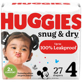 Huggies Snug & Dry Size 4 packaging may vary in the 27-count box.