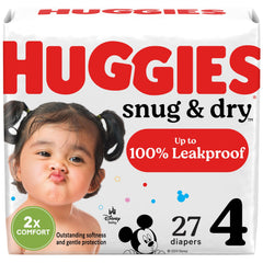 Huggies Snug & Dry Size 4 packaging may vary in the 27-count box.