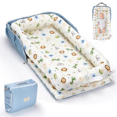Huggynest Animal Blue lounger with soft cover offering cozy newborn comfort for supervised lounging.