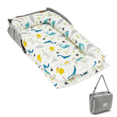 Huggynest baby lounger foldable-backpack-strap enables hands-free travel.
