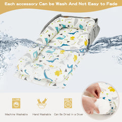Huggynest baby lounger side-pockets keep diapers and wipes within reach.