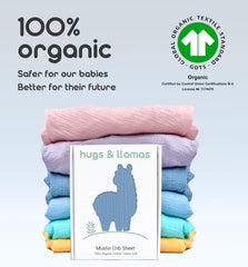 Hugs & Llamas organic muslin crib sheet texture showing breathable weave.