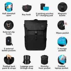 Huhu diaper bag backpack magnetic closure enables one-handed access to essentials