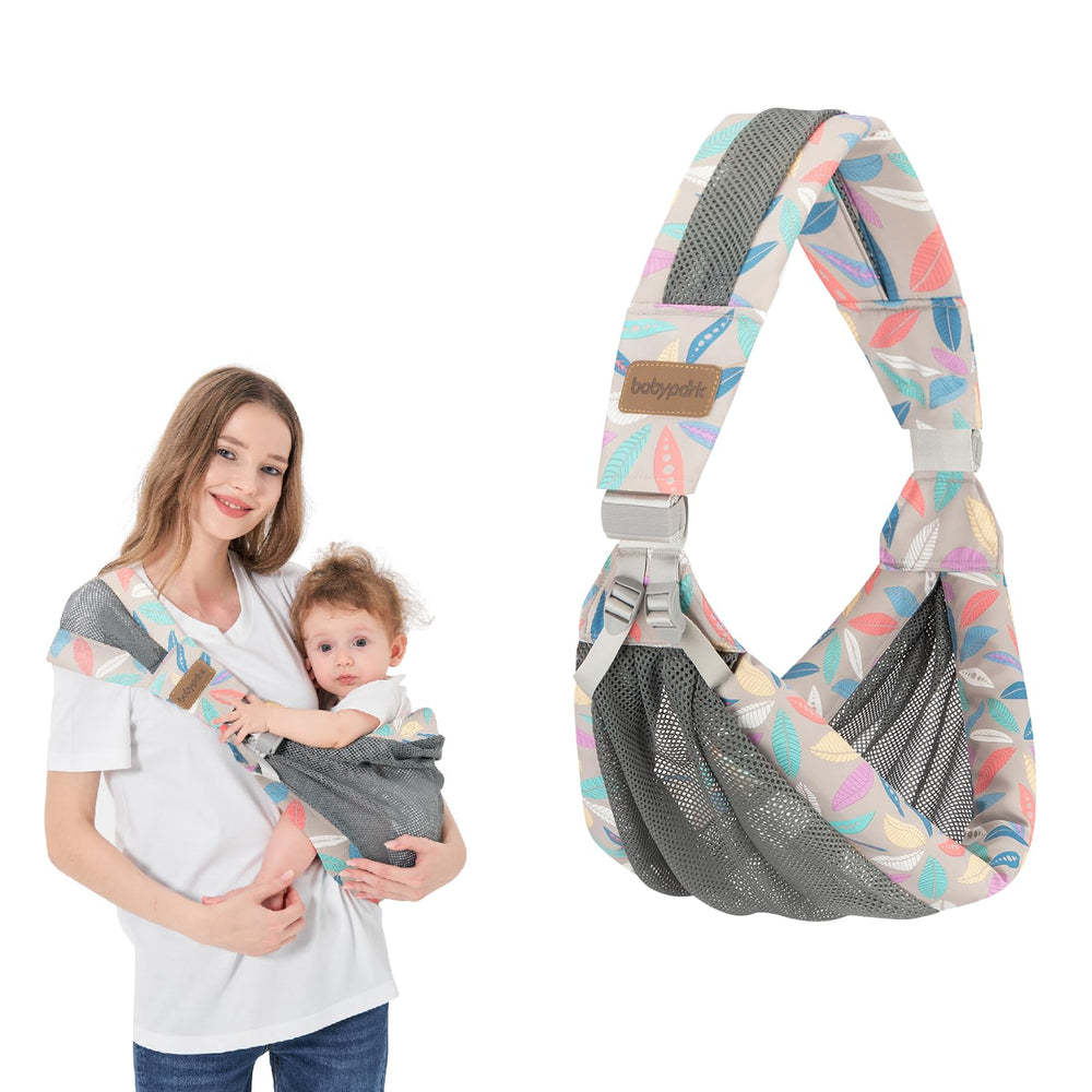 Huifen adjustable-one-shoulder-baby-carrier front view shows ergonomic design for growth