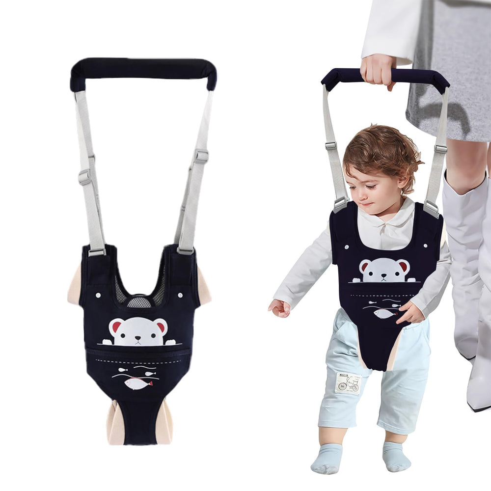 Huifen baby walking harness navy blue front view showing compact design and fit