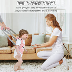 Huifen baby walking harness pink worn-on child demonstrates support during early standing and confidence boost.