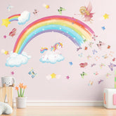 Huimdery rainbow unicorn wall decal set adds playful color to a girl's room