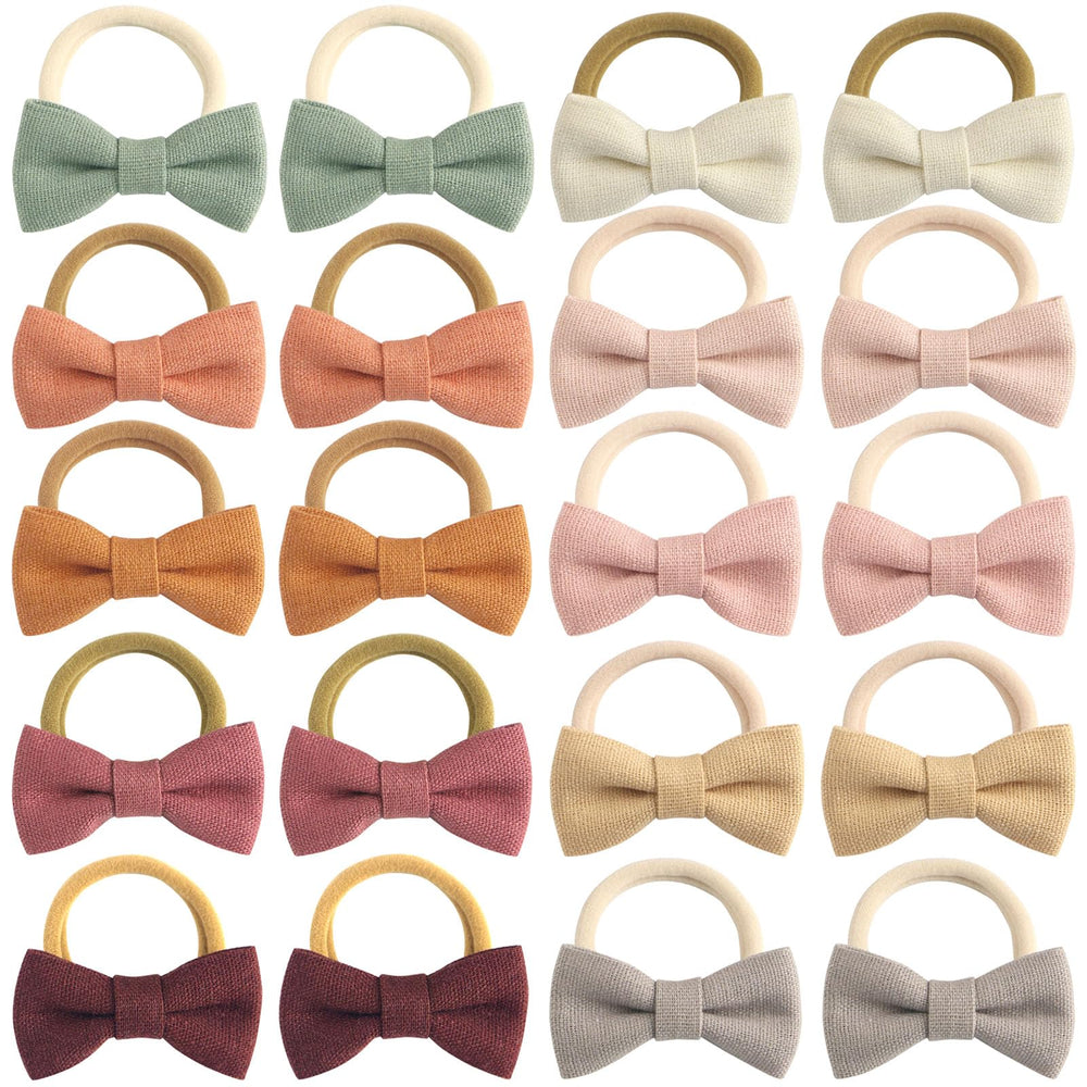 HUJIANWEN 24-pack linen bow hair ties in multicolor pastels offer gentle hold for everyday outfits