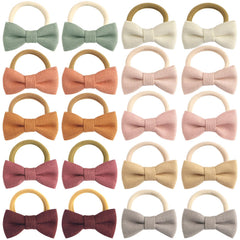 HUJIANWEN 24-pack linen bow hair ties in multicolor pastels offer gentle hold for everyday outfits
