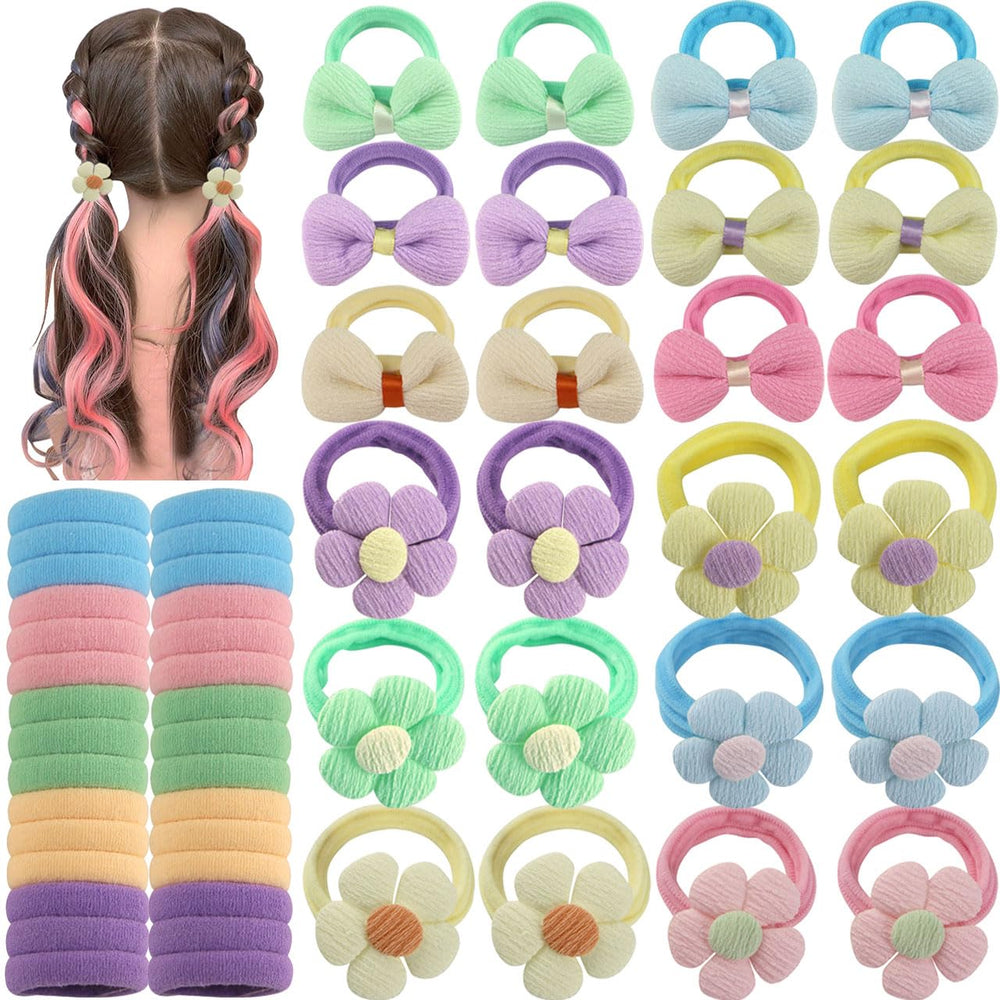 HUJIANWEN 54pcs bows and flowers close-up, secure ponytails for daily wear.