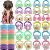 HUJIANWEN 54pcs bows and flowers close-up, secure ponytails for daily wear.