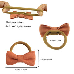 HUJIANWEN soft linen bow hair ties with gentle elastic protect delicate toddler hair
