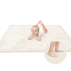 Huloo Sleep baby play mat foam closeup shows thick memory foam for cushioned play.
