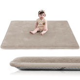 Huloo Sleep baby play mat memory-foam-core close-up shows plush tummy time cushioning.