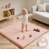 Huloo Sleep pink 50x50 angle shows roomy, safe play space for infants.