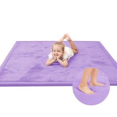 Huloo Sleep baby play mat in lavender velvet provides a soft, safe surface for tummy time.