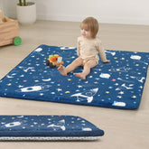 Huloo Sleep baby playmat top view highlighting 50x50 space for crawling and tummy time