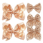 Hulyfw sparkly gold hair bows 8-inch clips secure hair with glitter for all-day wear.