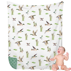 HunnmingRe Mallard Duck Baby Blanket front view with soft flannel fabric for gentle baby skin