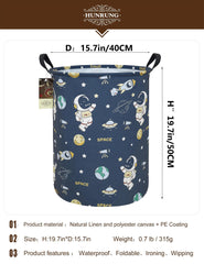 HUNRUNG round laundry hamper side view with handles for easy transport.