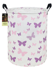 HUNRUNG Laundry Hamper Round-Butterfly side view shows ample storage for dirty clothes in dorms.