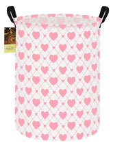 HUNRUNG laundry hamper round-heart pattern closeup highlights durable canvas for toy storage.