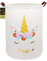 HUNRUNG Laundry Hamper Round Magic Unicorn front view highlights spacious storage capacity