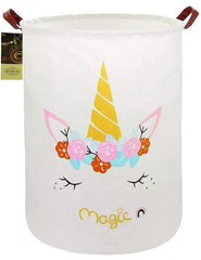 HUNRUNG Laundry Hamper Round Magic Unicorn front view highlights spacious storage capacity