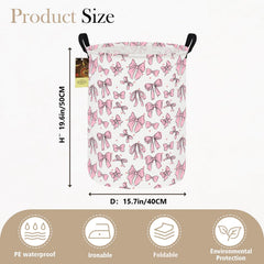 HUNRUNG round pink bow hamper collapsible design enables space-saving dorm room organization