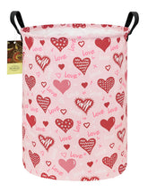HUNRUNG laundry hamper round pink love heart front view for stylish dorm storage.