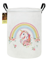 HUNRUNG laundry hamper round rainbow unicorn pattern supports dorm storage and organization