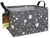 HUNRUNG rectangle storage basket with cute canvas grey star, ideal for toy storage