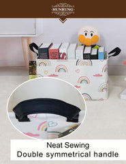 HUNRUNG rectangle storage basket fold-flat demonstrates easy space saving storage.