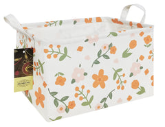 HUNRUNG rectangle storage basket front view with orange flower pattern for organized toy storage